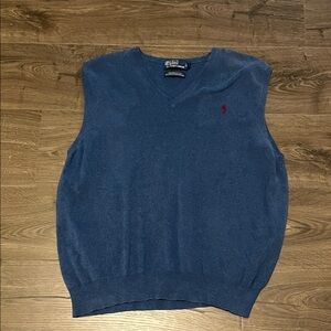 Men’s Polo by Ralph Lauren V-Neck Blue Sweater Vest, Size XL 100% Pima Cotton